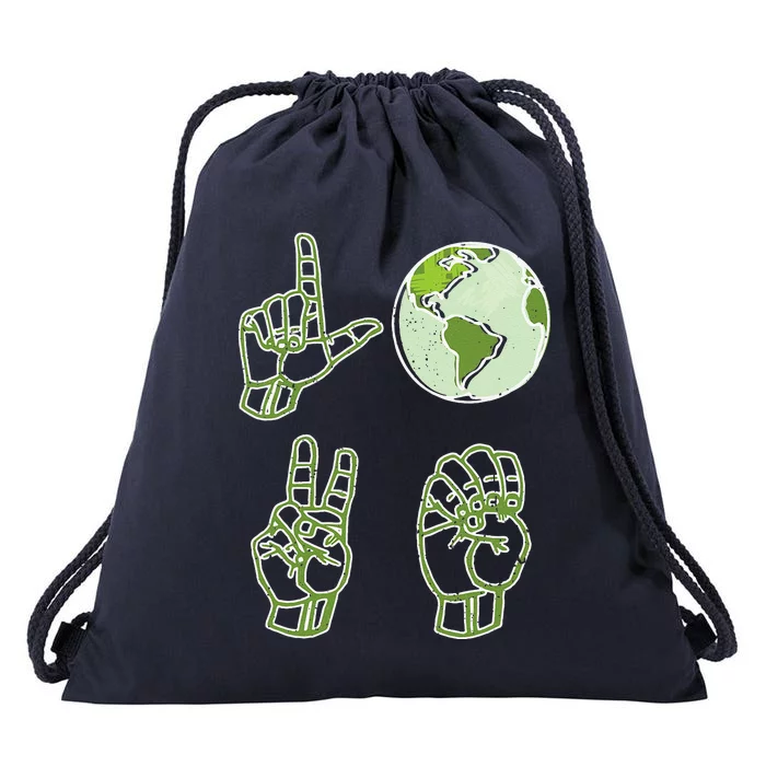 ASL Earth Day Love Environmentalist Sign Language Teacher Drawstring Bag