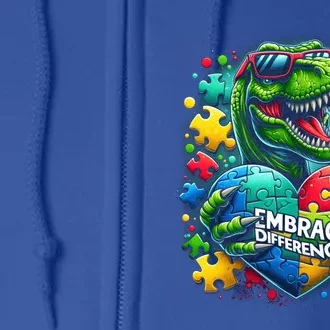 Autism Embrace Differences Dinosaur Trex Puzzle Gift Full Zip Hoodie