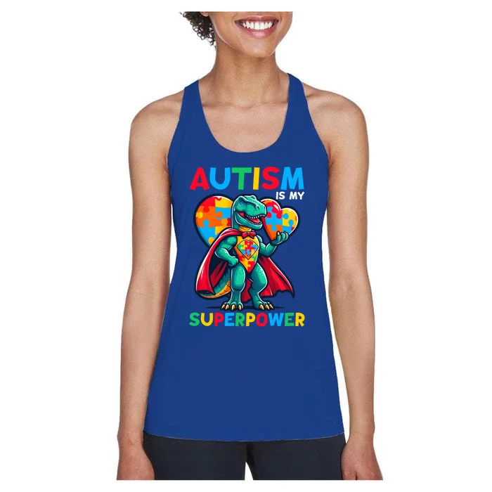 Autism Embrace Differences Dinosaur Trex Cute Puzzle Gift Women's Racerback Tank