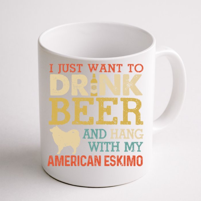 American Eskimo Dad Beer Hang With Dog Funny Vintage Gift Front & Back Coffee Mug