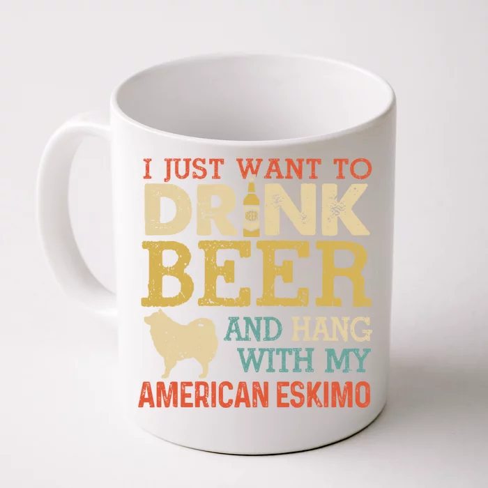 American Eskimo Dad Beer Hang With Dog Funny Vintage Gift Front & Back Coffee Mug