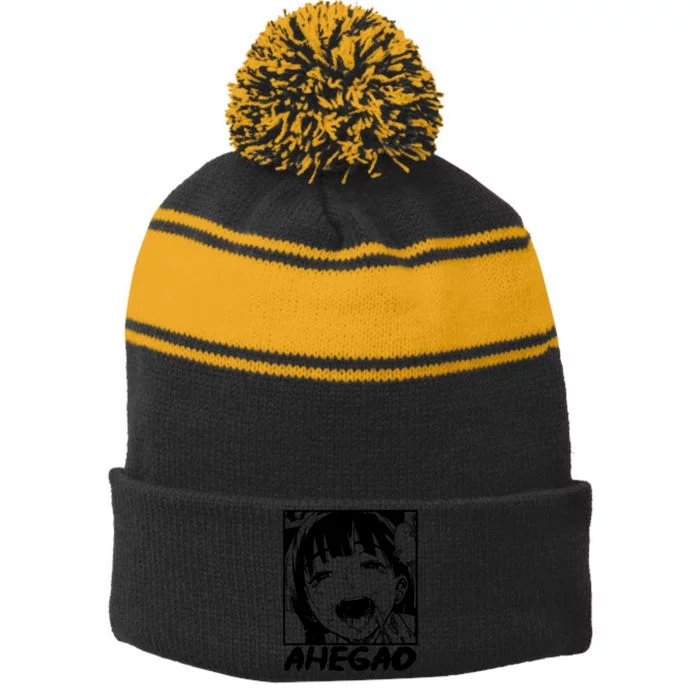 Ahegao Emoji Face Cartoon Stripe Pom Pom Beanie