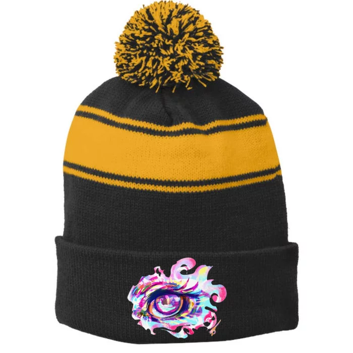 Anime Eye Girl Eyes Anime Fan Gift Stripe Pom Pom Beanie