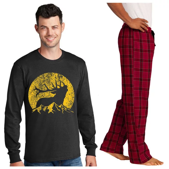 American Elk Hunter Dad Vintage Retro Bow Hunting Gift Long Sleeve Pajama Set