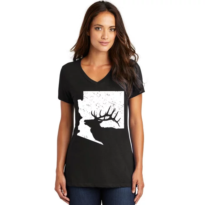 Arizona Elk Hunting Bull Elk Az State Shape Women's V-Neck T-Shirt