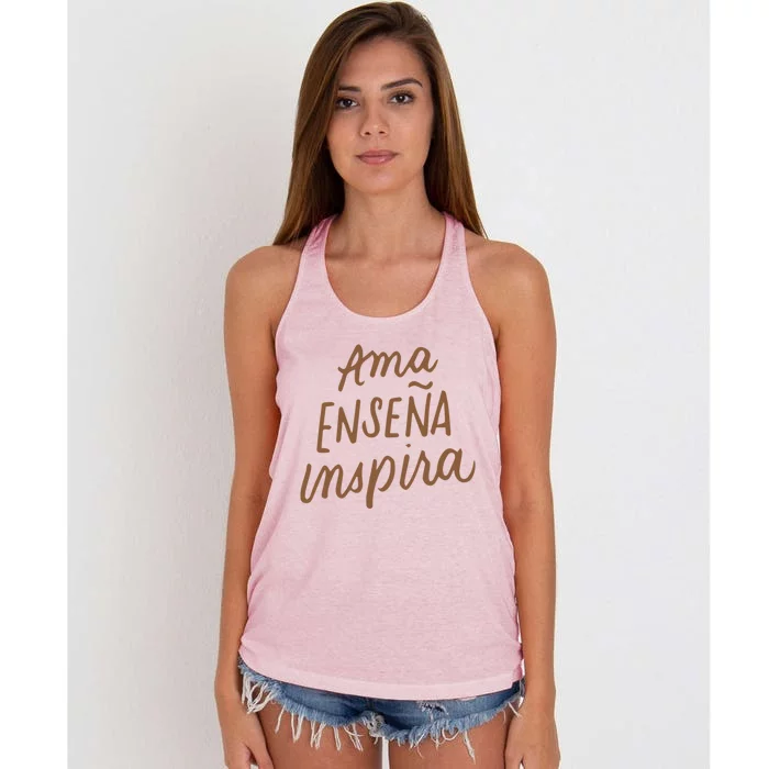 Ama Ensena Inspira Love Teach Inspire Spanish Teacher Funny Gift Women's Knotted Racerback Tank