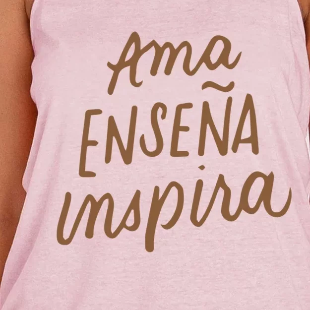 Ama Ensena Inspira Love Teach Inspire Spanish Teacher Funny Gift Women's Knotted Racerback Tank