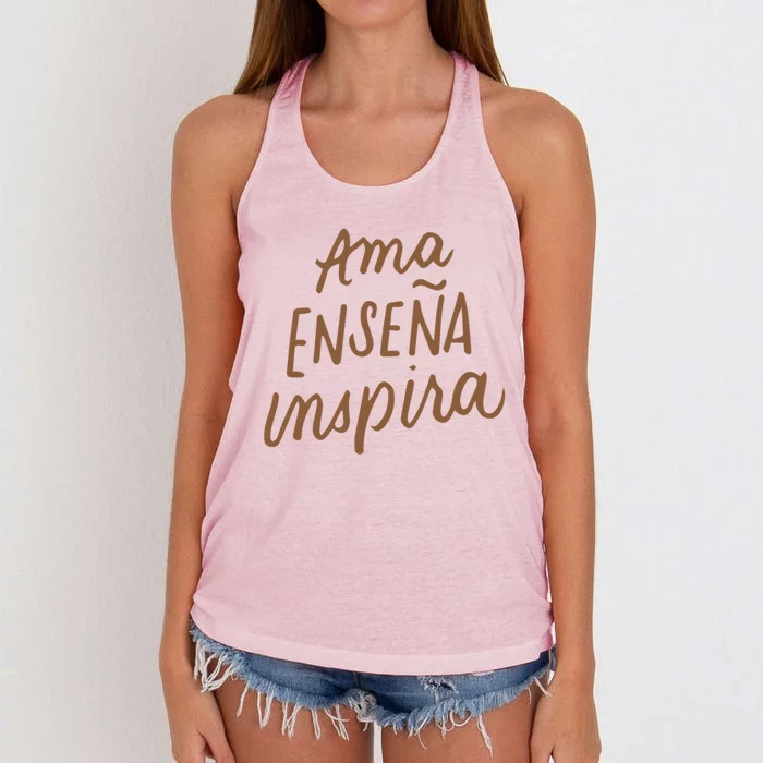 Ama Ensena Inspira Love Teach Inspire Spanish Teacher Funny Gift Women's Knotted Racerback Tank