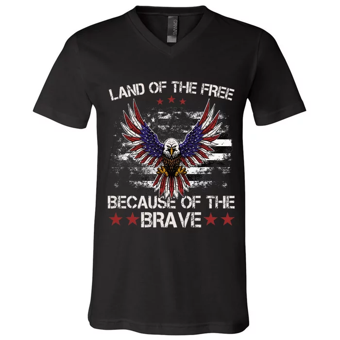 America Eagle Land Of The Free Because Of The Brave V-Neck T-Shirt