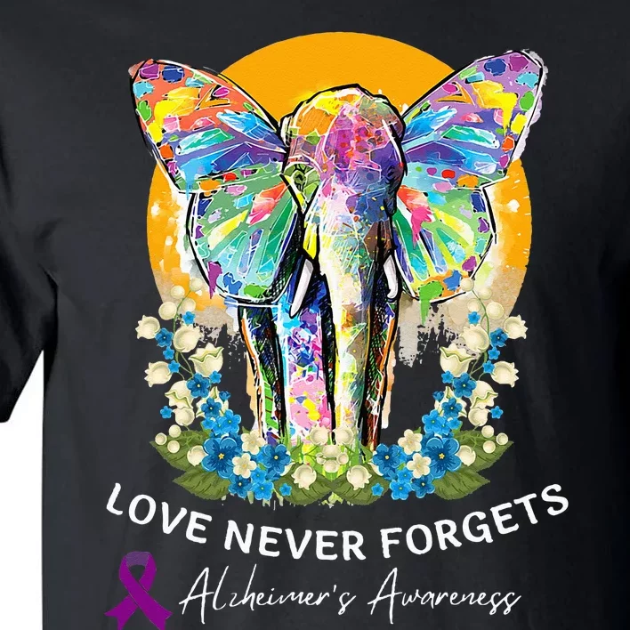 Alzheimer Elephant Love Never Forgets Alzheimer’s Awareness Tall T-Shirt