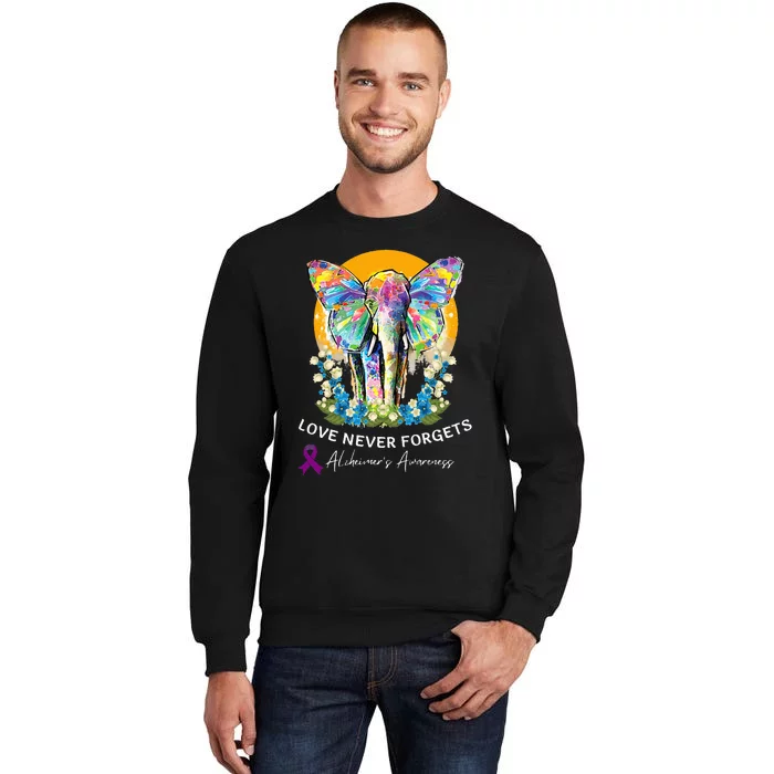 Alzheimer Elephant Love Never Forgets Alzheimer’s Awareness Tall Sweatshirt