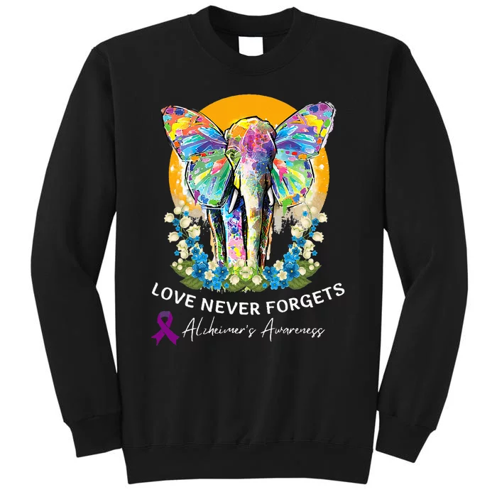 Alzheimer Elephant Love Never Forgets Alzheimer’s Awareness Tall Sweatshirt