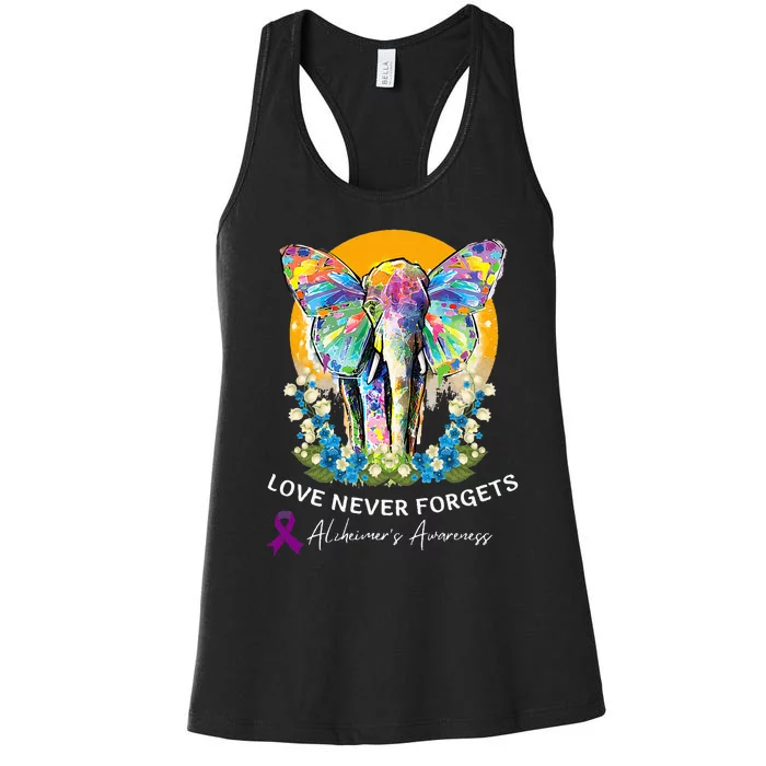 Alzheimer Elephant Love Never Forgets Alzheimer’s Awareness Women's Racerback Tank