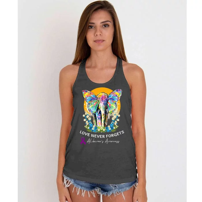 Alzheimer Elephant Love Never Forgets Alzheimer’s Awareness Women's Knotted Racerback Tank