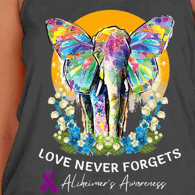 Alzheimer Elephant Love Never Forgets Alzheimer’s Awareness Women's Knotted Racerback Tank