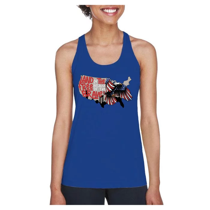 American Eagle Land Of Free Because Of The Brave 4th Of July Gift Women's Racerback Tank