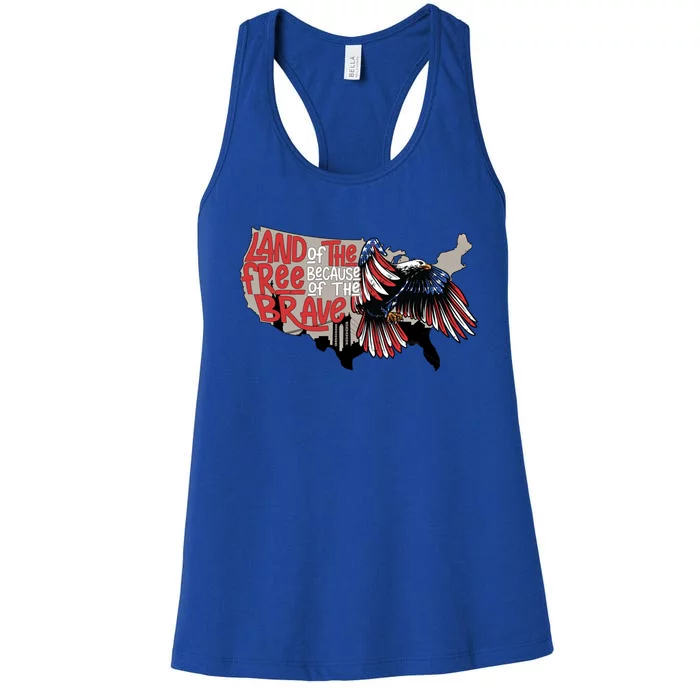 American Eagle Land Of Free Because Of The Brave 4th Of July Gift Women's Racerback Tank