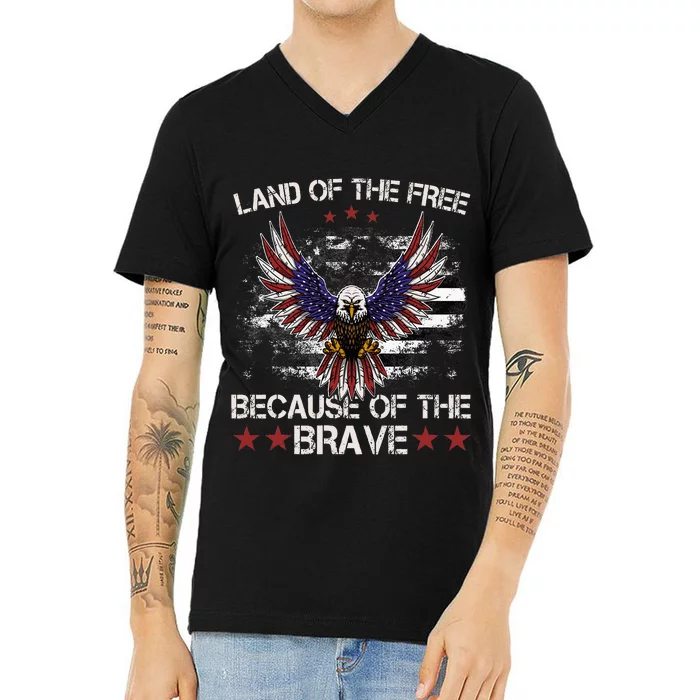 America Eagle Land Of The Free Because Of The Brave V-Neck T-Shirt