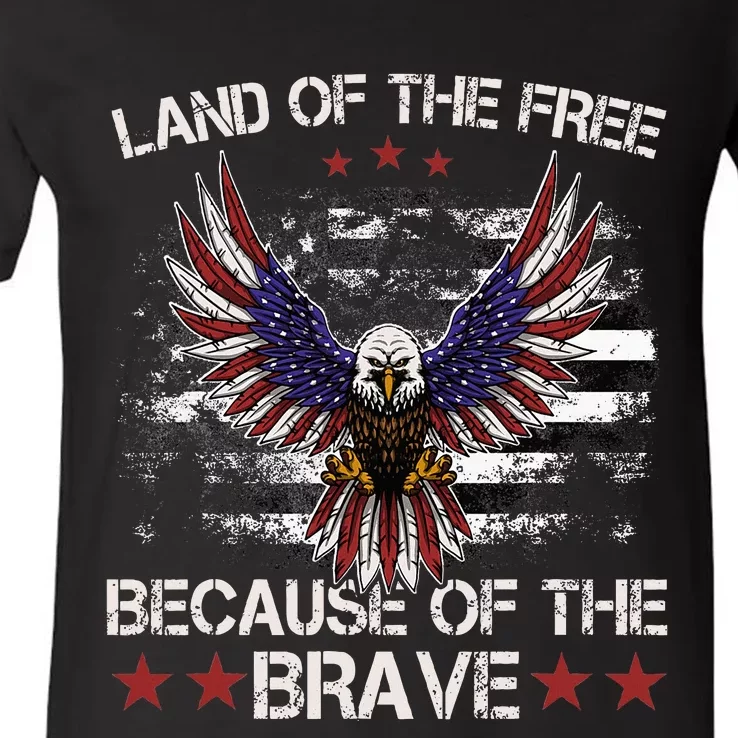 America Eagle Land Of The Free Because Of The Brave V-Neck T-Shirt