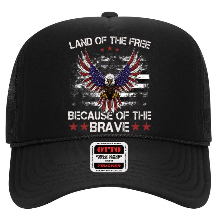 America Eagle Land Of The Free Because Of The Brave High Crown Mesh Trucker Hat