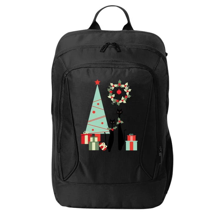 Atomic Era Mid Century Modern Cool Cat Pair Christmas Tree Gift City Backpack