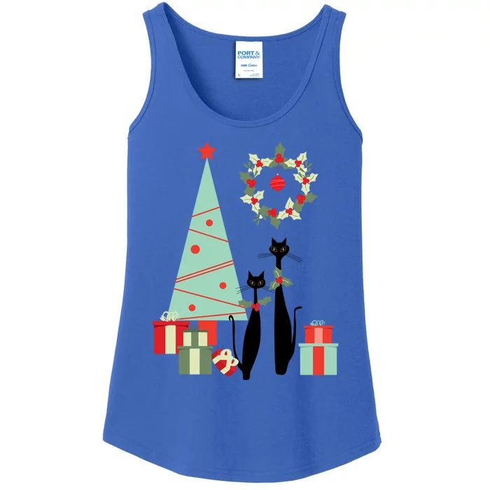 Atomic Era Mid Century Modern Cool Cat Pair Christmas Tree Gift Ladies Essential Tank