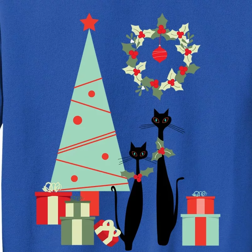 Atomic Era Mid Century Modern Cool Cat Pair Christmas Tree Gift Tall Sweatshirt