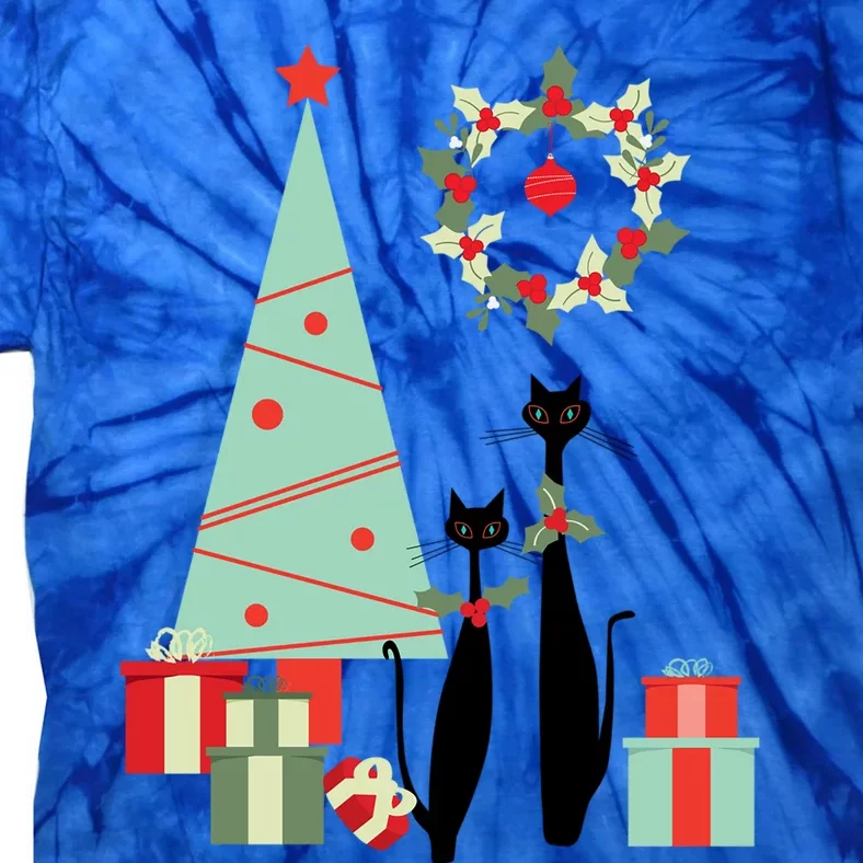 Atomic Era Mid Century Modern Cool Cat Pair Christmas Tree Gift Tie-Dye T-Shirt