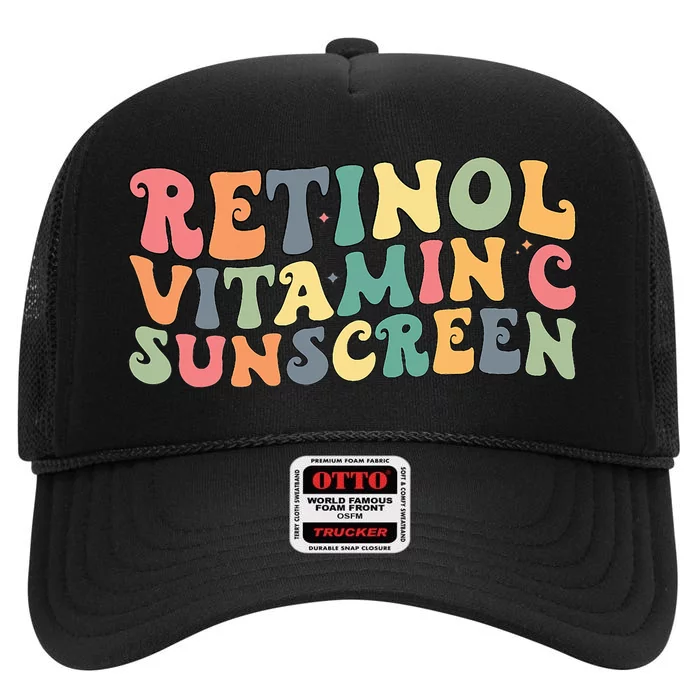 Aesthetic Esthetician Nurse Retinol Vitamin C And Sunscreen High Crown Mesh Trucker Hat