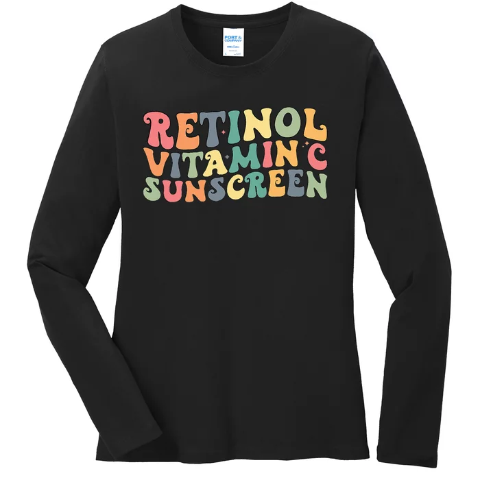 Aesthetic Esthetician Nurse Retinol Vitamin C And Sunscreen Ladies Long Sleeve Shirt