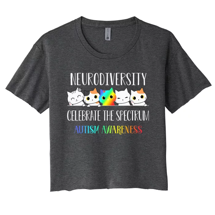 Autism Embrace Neurodiversity Celebrate The Spectrum Cat Women's Crop Top Tee