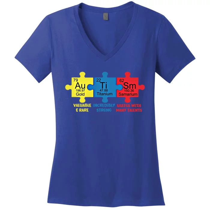 Autism Elets Periodic Table Awareness Asd Gift Women's V-Neck T-Shirt