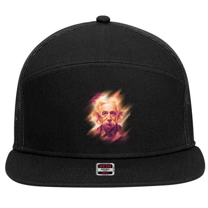 Albert Einstein Portrait 7 Panel Mesh Trucker Snapback Hat