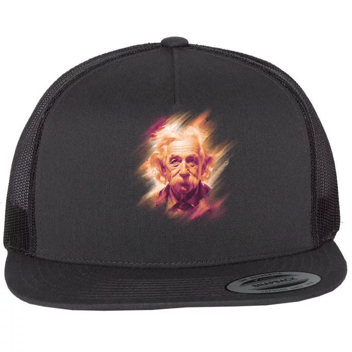 Albert Einstein Portrait Flat Bill Trucker Hat