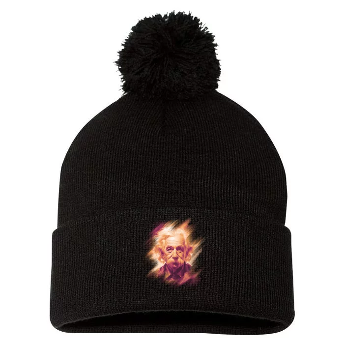 Albert Einstein Portrait Pom Pom 12in Knit Beanie