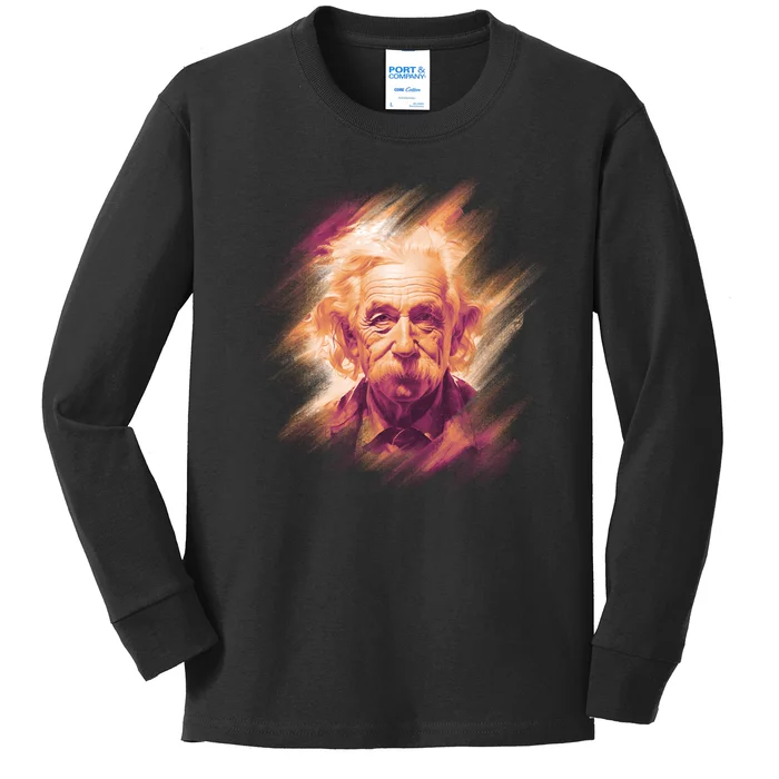 Albert Einstein Portrait Kids Long Sleeve Shirt