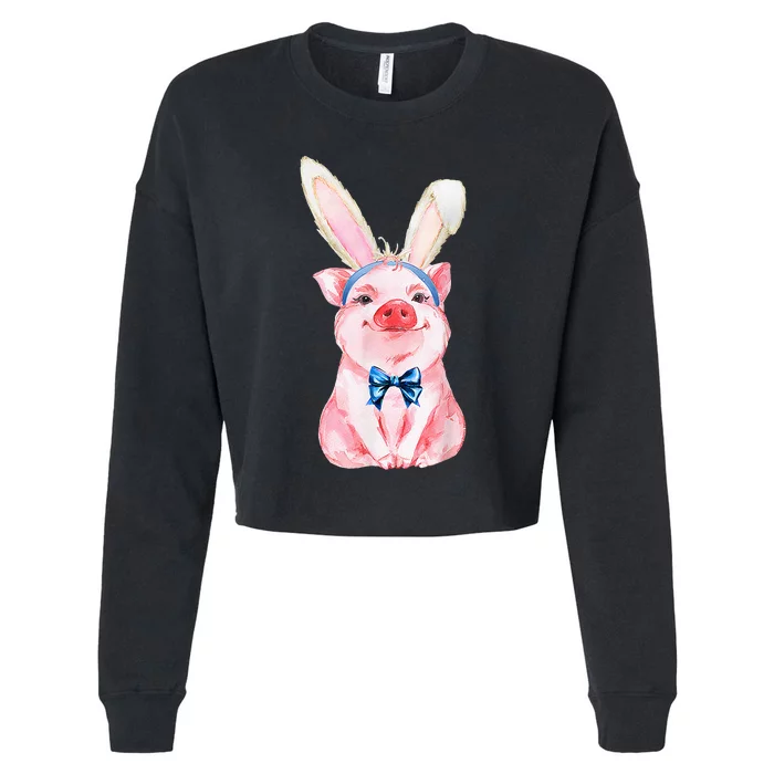 Adorable Easter Pig With Easter Bunny rabbit egg Cropped Pullover Crew