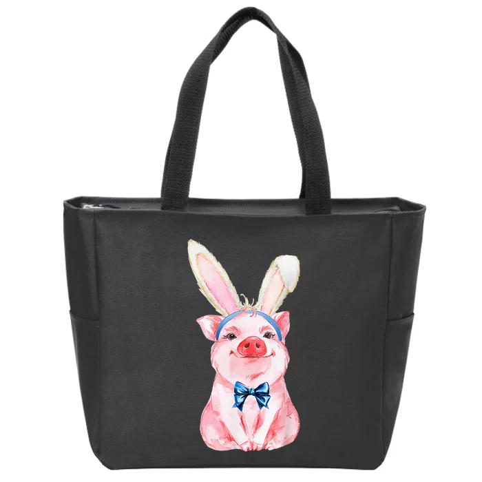 Adorable Easter Pig With Easter Bunny rabbit egg Zip Tote Bag