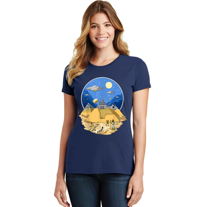 Ancient Egyptian Pyramids Aliens Space UFO Science Fiction Women's T-Shirt