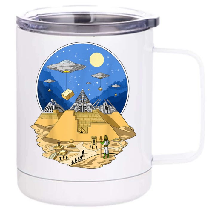 Ancient Egyptian Pyramids Aliens Space UFO Science Fiction Front & Back 12oz Stainless Steel Tumbler Cup