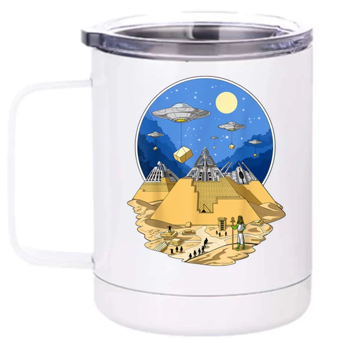 Ancient Egyptian Pyramids Aliens Space UFO Science Fiction Front & Back 12oz Stainless Steel Tumbler Cup