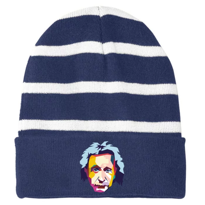 Albert Einstein Pop Art Striped Beanie with Solid Band