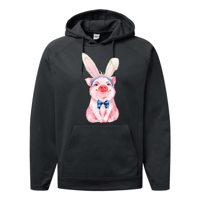 Adorable Easter Pig With Easter Bunny rabbit egg Performance Fleece Hoodie