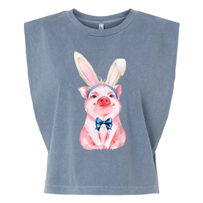 Adorable Easter Pig With Easter Bunny rabbit egg Garment-Dyed Women's Muscle Tee