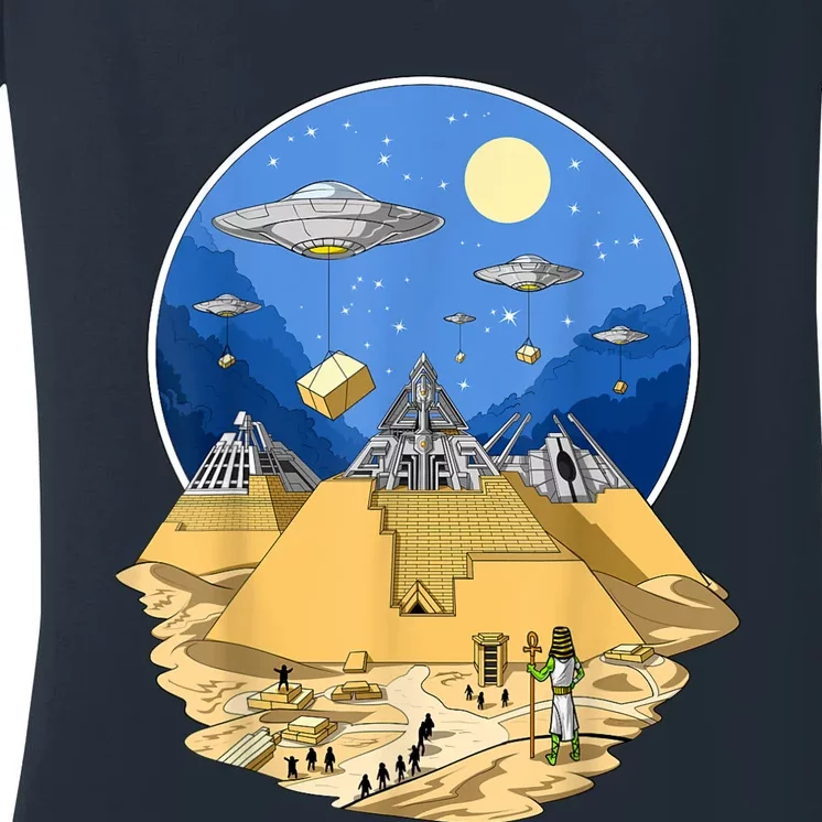 Ancient Egyptian Pyramids Aliens Space UFO Science Fiction Women's V-Neck T-Shirt