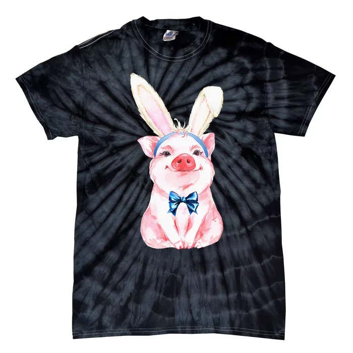 Adorable Easter Pig With Easter Bunny Ears Easter Pig Tie-Dye T-Shirt