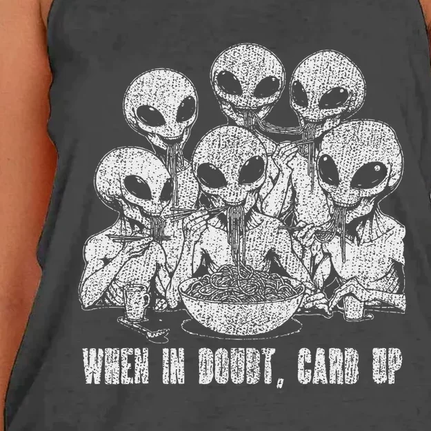 Alien Eating Ramen Noodle For Comfort Food Carbs Lover Women's Knotted Racerback Tank