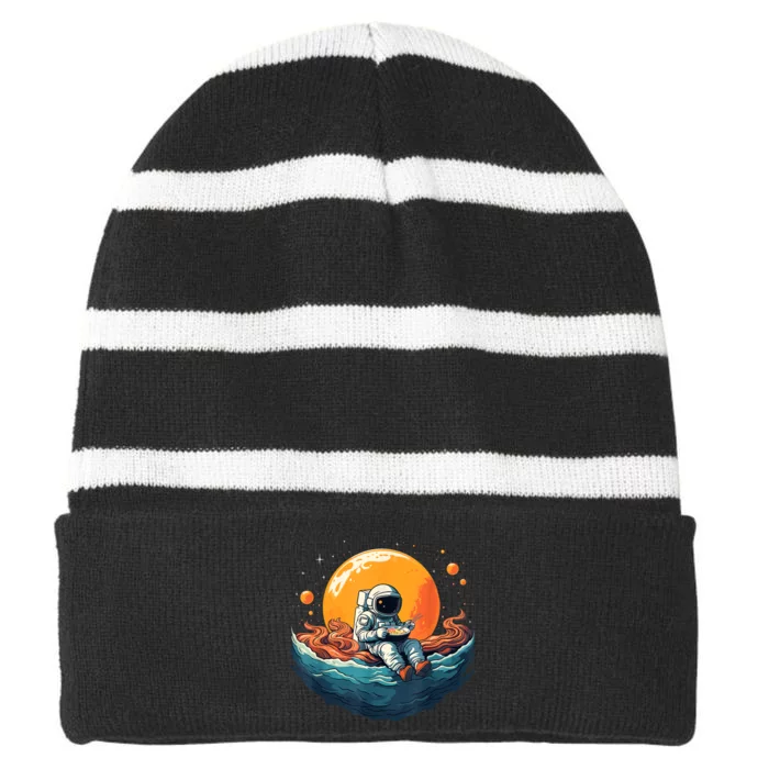 Astronaut Eats Ramen Anime Space Gifts Funny Space Ramen Striped Beanie with Solid Band