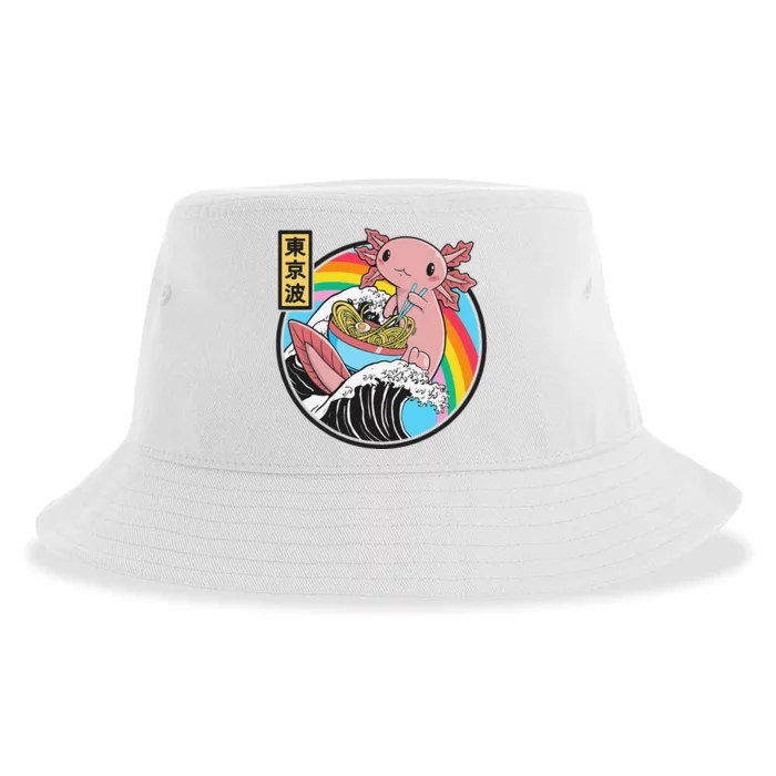 Axolotl Eating Ra Kanagawa Wave Kawaii Anime Vaporwave Sustainable Bucket Hat