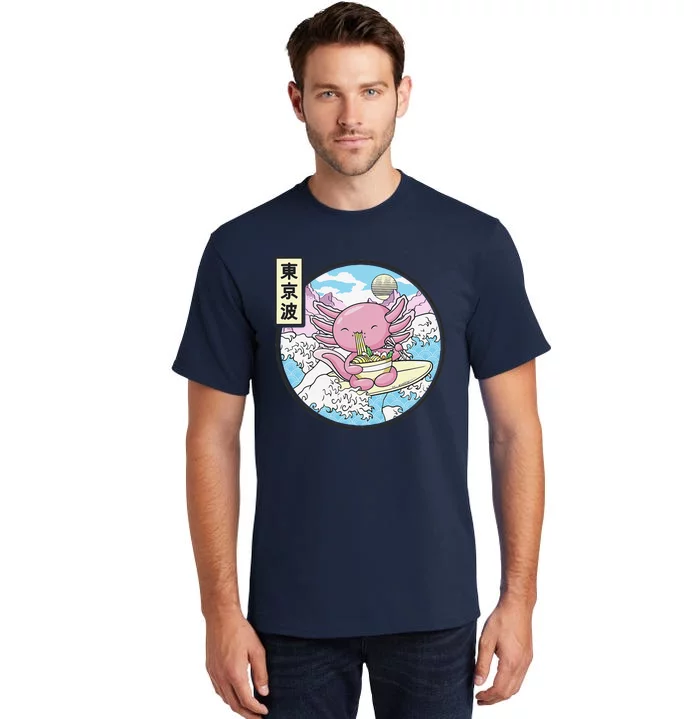 Axolotl Eating Ramen Japan Waves Anime Vaporwave Kawaii Tall T-Shirt